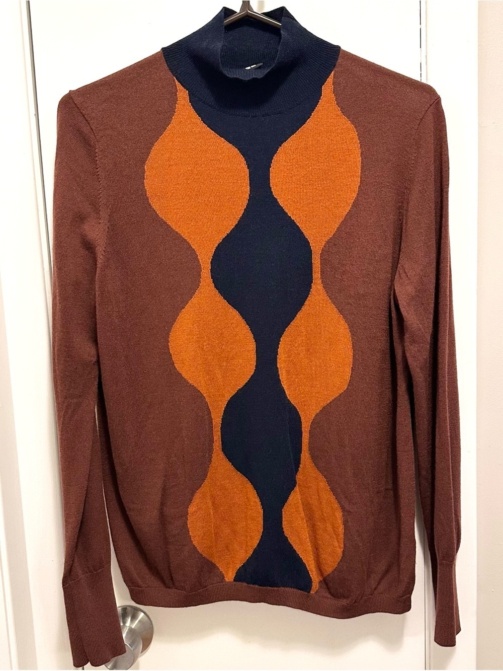 MARIMEKKO X Uniqlo Print Jumper Sweater Womens XL Wool Blend Mock Neck Fitted